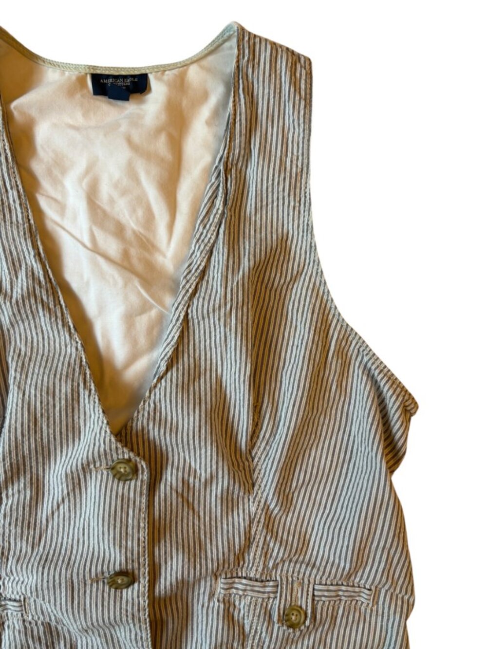 AE White and Blue Pinstriped Vest Size L - Picture 2 of 7